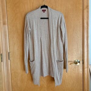 Tesori 100% Cashmere Open Front Cardigan Sweater, Longline, Soft, Beige, Women's